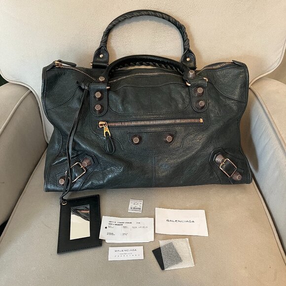 Authentic Balenciaga Work Leather Bag - 2011 Anthracite G21 Rose Gold Hardware - Picture 1 of 16